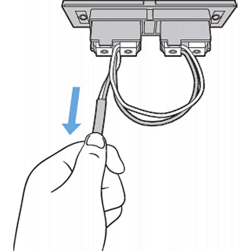 電源コードは抜け止めパーツでしっかりと固定してあるため安心してお使いいただけます。 結線済コンセント DM-AU型 USBコンセント付き