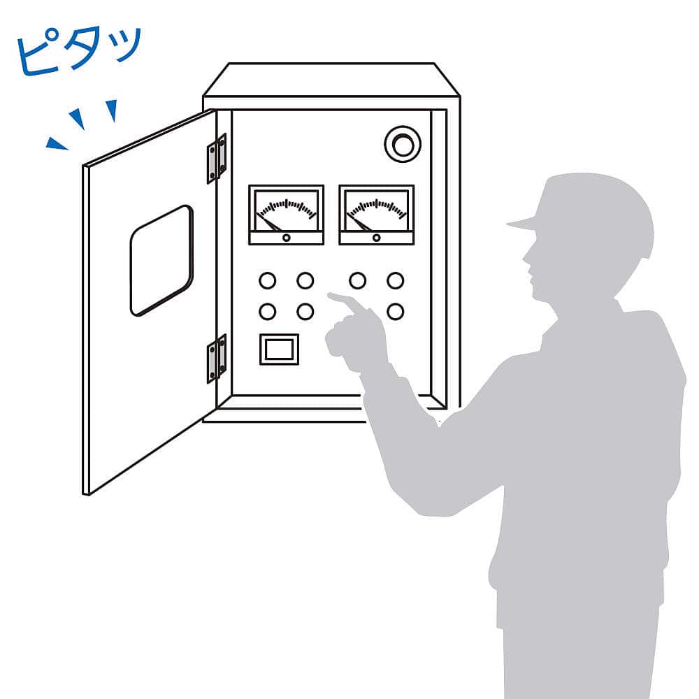 操作盤の扉など、垂直でも使用可能です。 トルクヒンジ HG-TF型 ブラック仕様