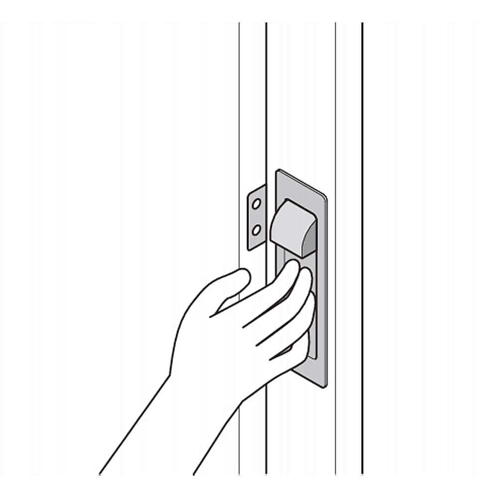 プロテクターを出すと戸当りになり、指をはさむことを防止します。 プロテクター切替式埋込引手 HH-P135型 両面取付タイプ