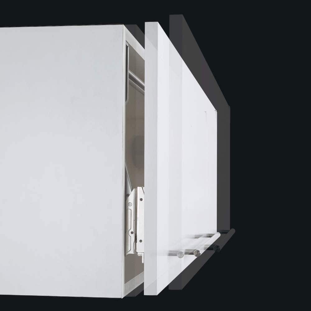 ●ソフトクローズ機能<br>扉が閉まる際は、手を離してもゆっくりと閉まり安全です。<br>※作動範囲は扉サイズ・質量により、若干異なります。 スイングリフトアップステー SLU-ELAN型