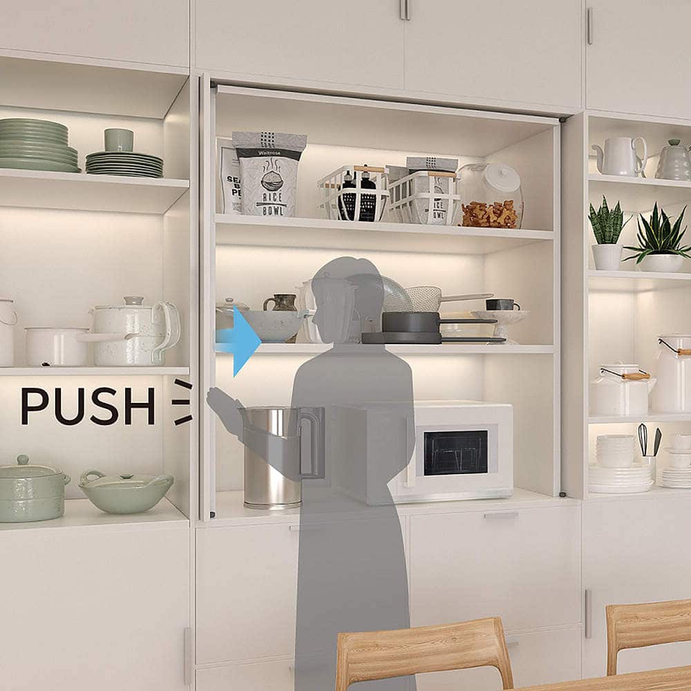 ※ 発熱機器を隠す場合、必ず所轄消防署の確認許可をお受けください。 垂直収納扉金物 ALT-ST15-D360 インセット仕様/ソフトクローズ・プッシュオープン対応